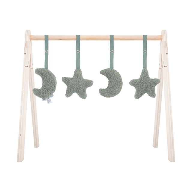 Anhänger für Baby-Gyms 4er Set Mond Sterne Teddyplüsch stonegreen
