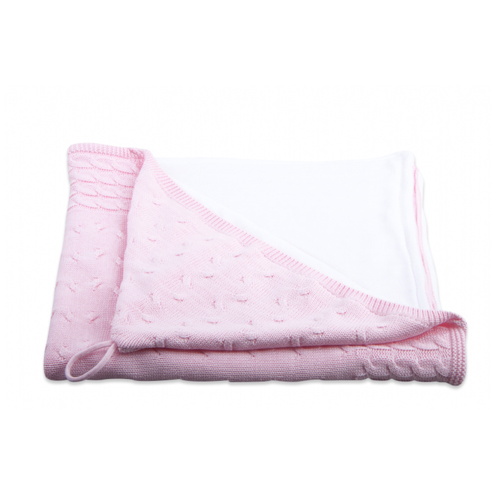 Babydecke Kapuzendecke mit Nickistoff Zopfstrick rosa (75x75 cm)