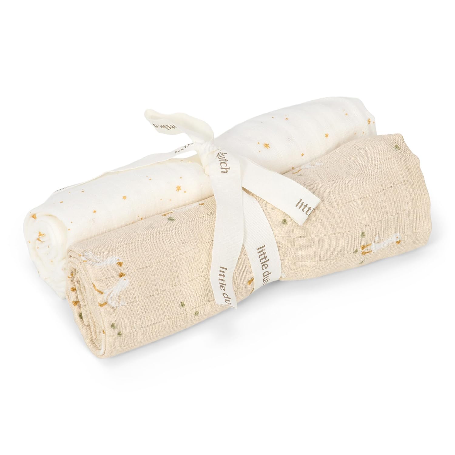 Musselin Swaddle Tuch 2er Set Little Goose - Newborn Naturals beige / weiß (70x70 cm)
