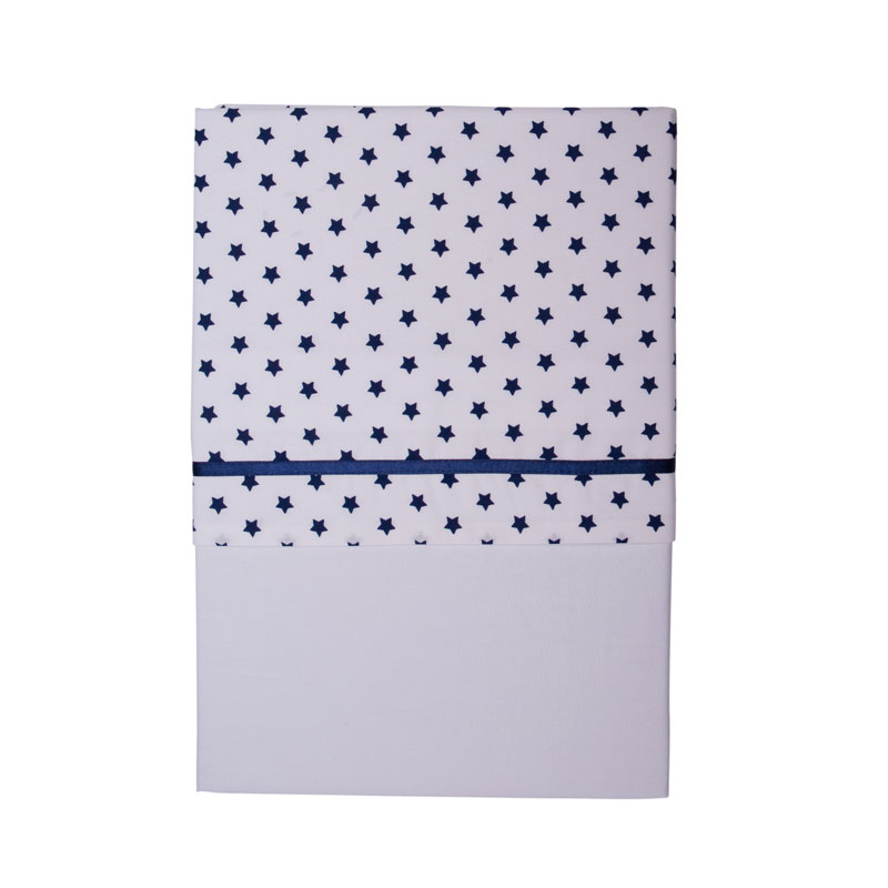 Kinderbettlaken weiß mit blauen Sternen (110x140 cm)