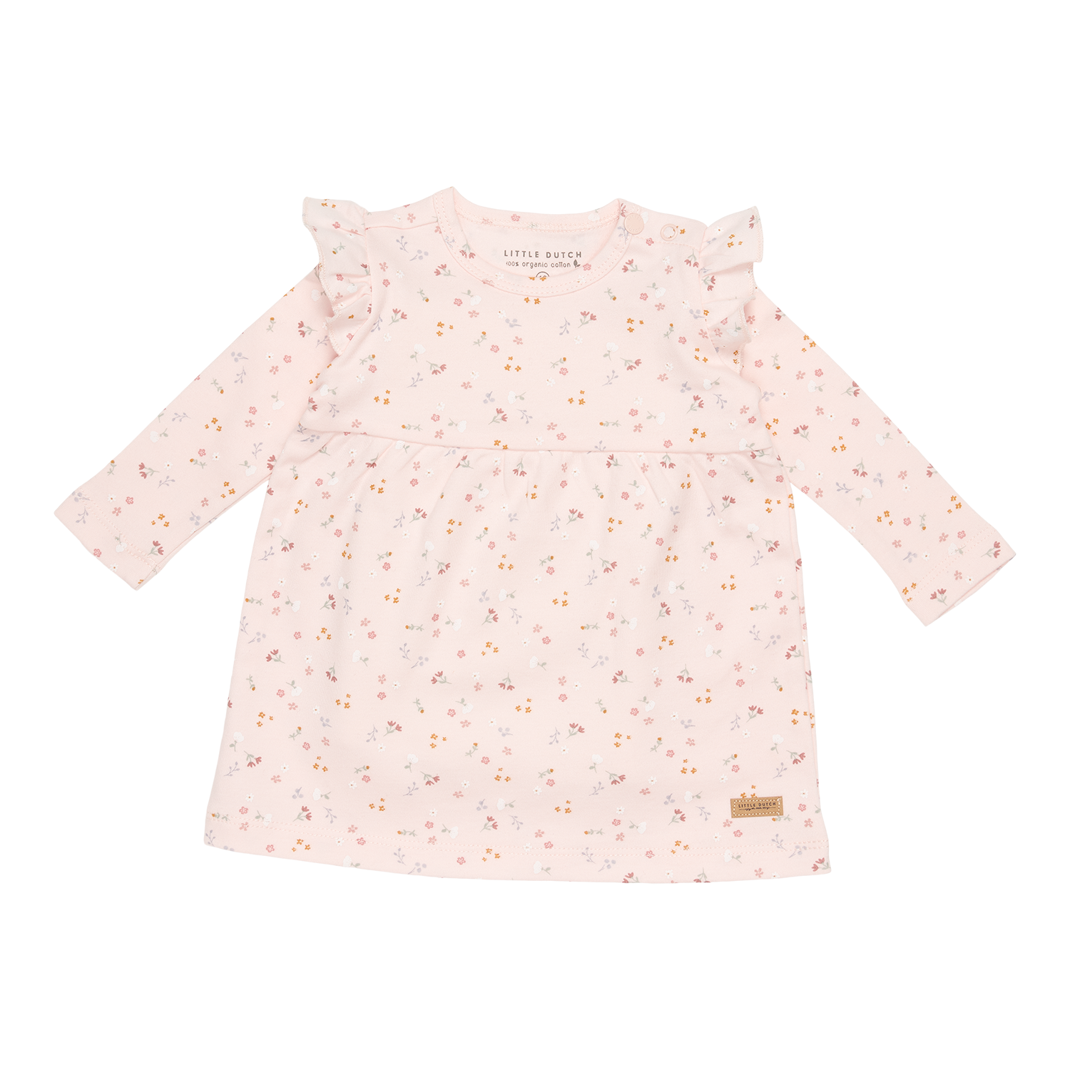 Kleid langärmlig mit Rüschen Little pink Flowers / Kleine pinke Blumen (Gr. 68)