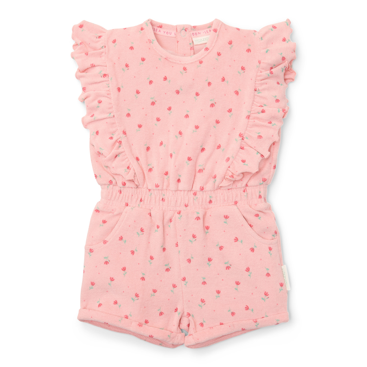 Jumpsuit ärmellos mit Rüschen Frottee - Sunny Flowers Blush (Gr. 62/68) Jumpsuit ärmellos mit Rüschen Frottee - Sunny Flowers Blush (Gr. 62/68)