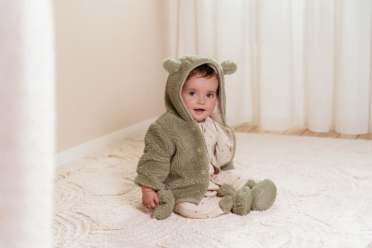 Jacke Teddyfell - Newborn Winter soft green (Gr. 74)