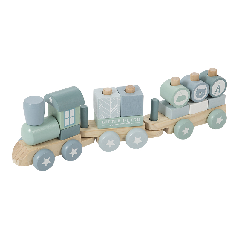 Holz Zug Eisenbahn mit Steckformen Adventure blau