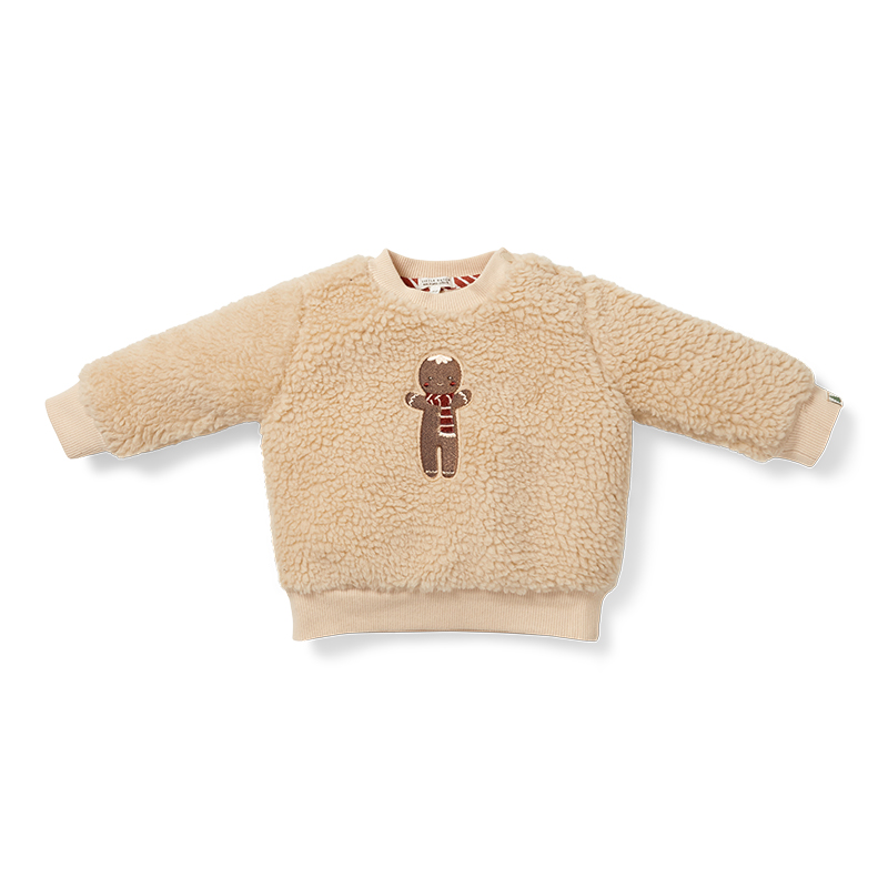 Long Sleeve Shirt / Pullover Lebkuchenmann Teddyfell Weihnachten beige (Gr. 80)