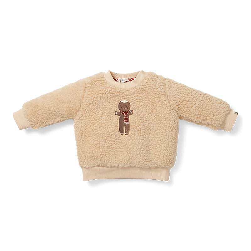 Long Sleeve Shirt / Pullover Lebkuchenmann Teddyfell - Weihnachten beige (Gr. 80)