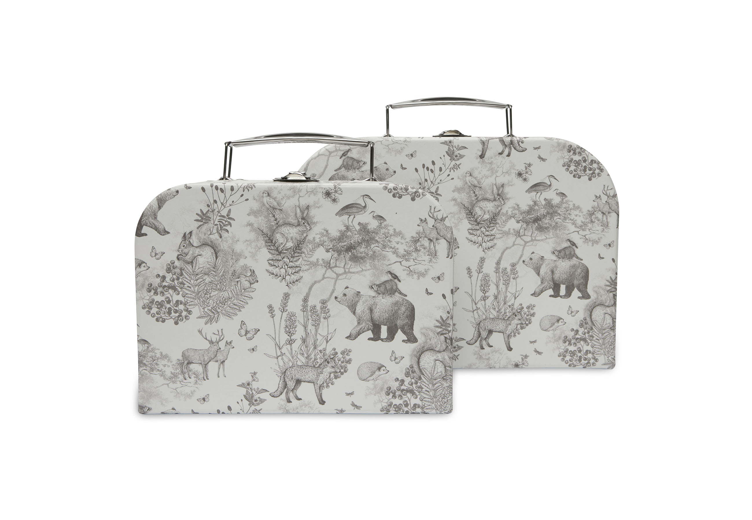 Spielzeug Koffer 2er Set Pimpelmees Forest Animals / Waldtiere grau / weiß
