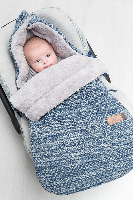 Fußsack mit Teddyfutter für Babyschale River blau grau