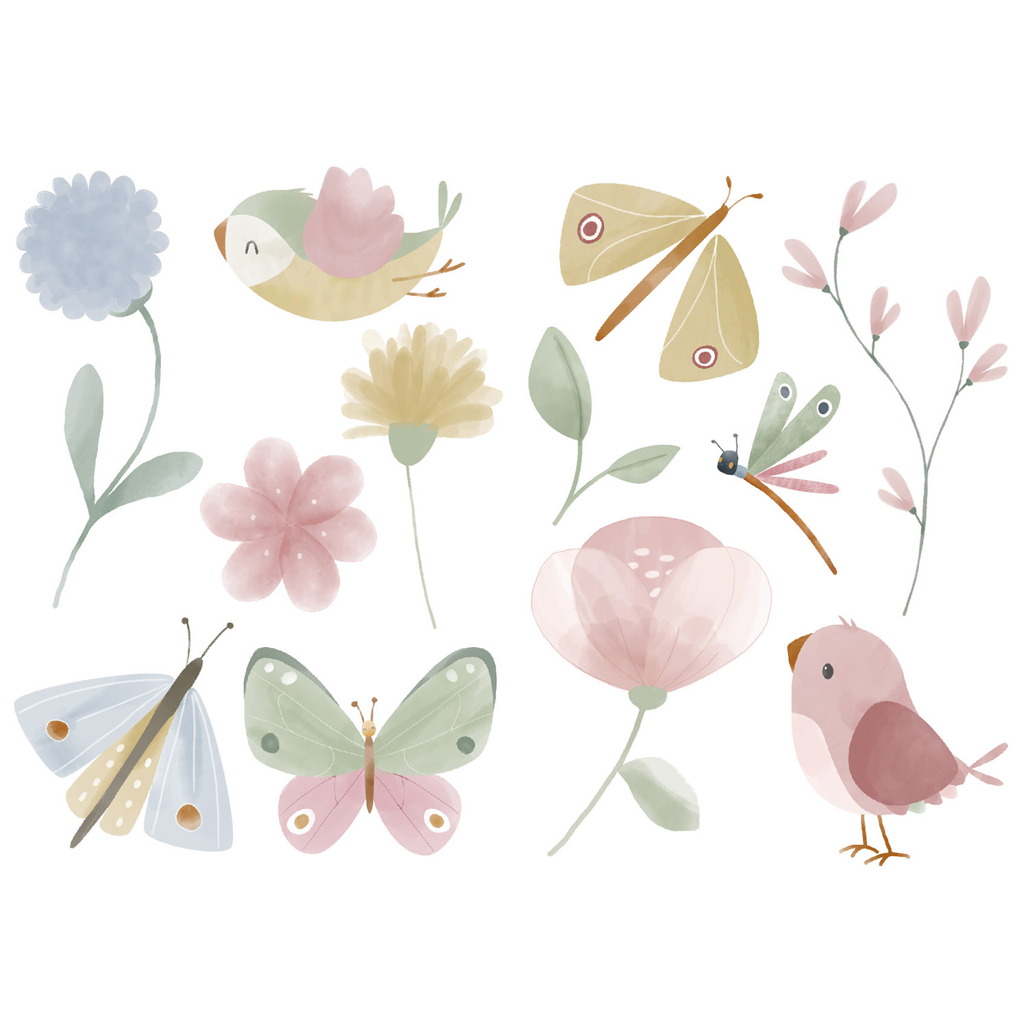 Wandsticker / Wandaufkleber Flowers & Butterflies / Blumen & Schmetterlinge
