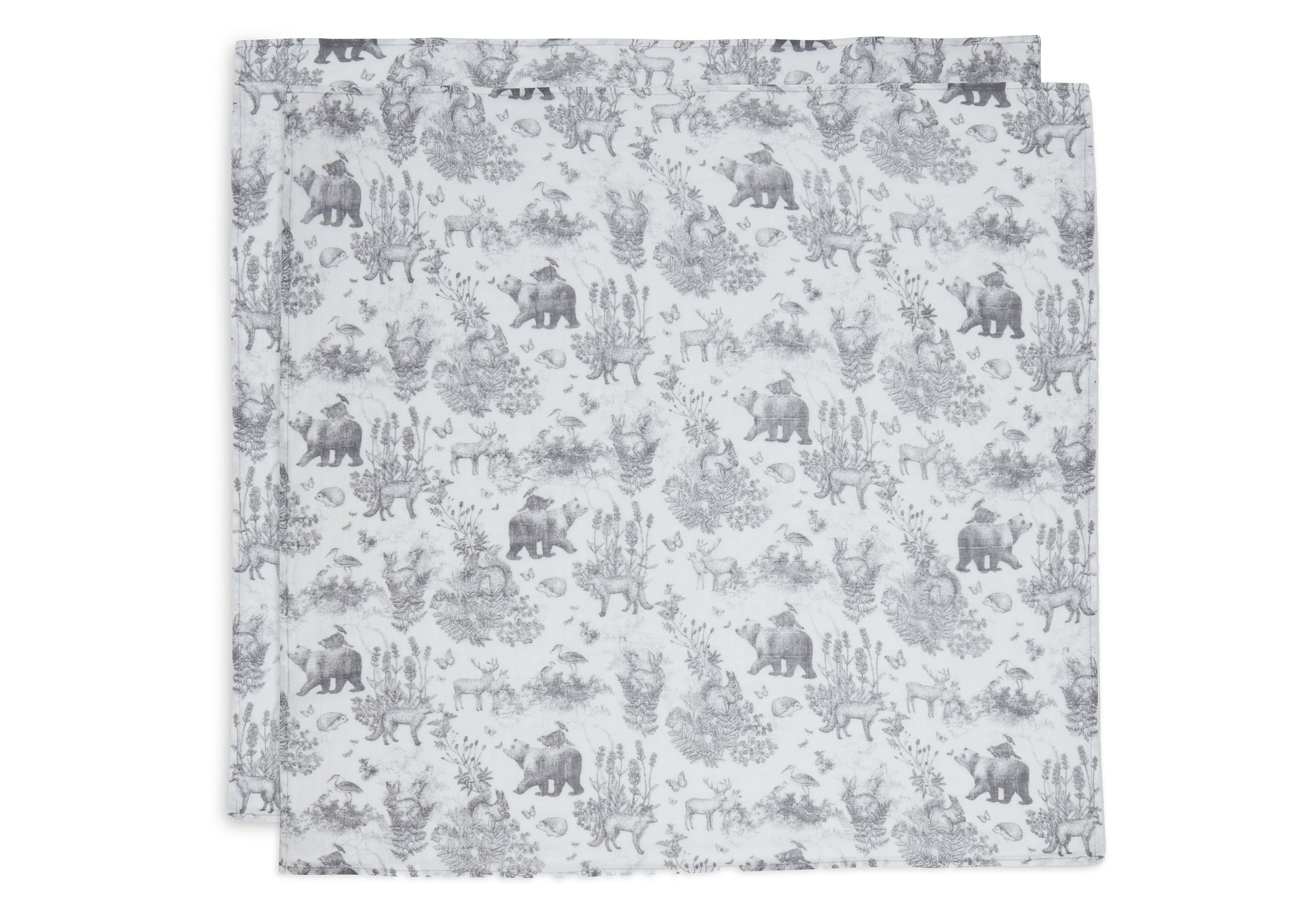 Mulltücher 2er Set Pimpelmees Forest Animals / Waldtiere grau / weiß (70x70 cm)