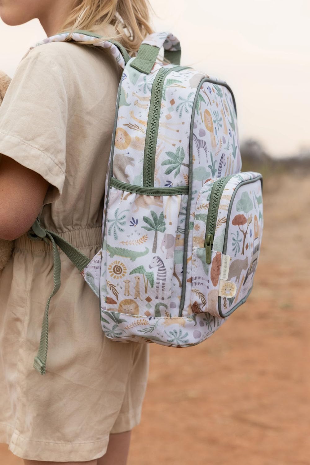 Kinderrucksack Tiere groß - Safari Friends weiß / grün