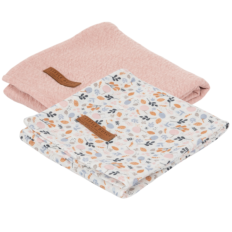 Musselin Swaddle Tuch 2er Set Spring Flowers / Pure rosa (70x70 cm) 