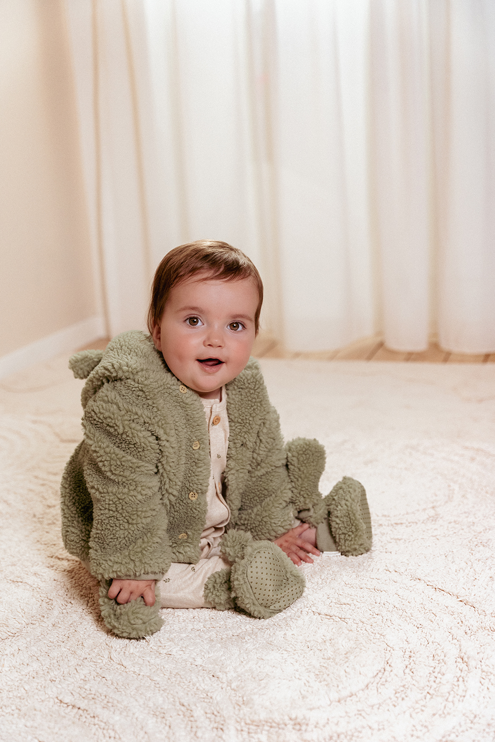 Jacke Teddyfell - Newborn Winter soft green (Gr. 74)