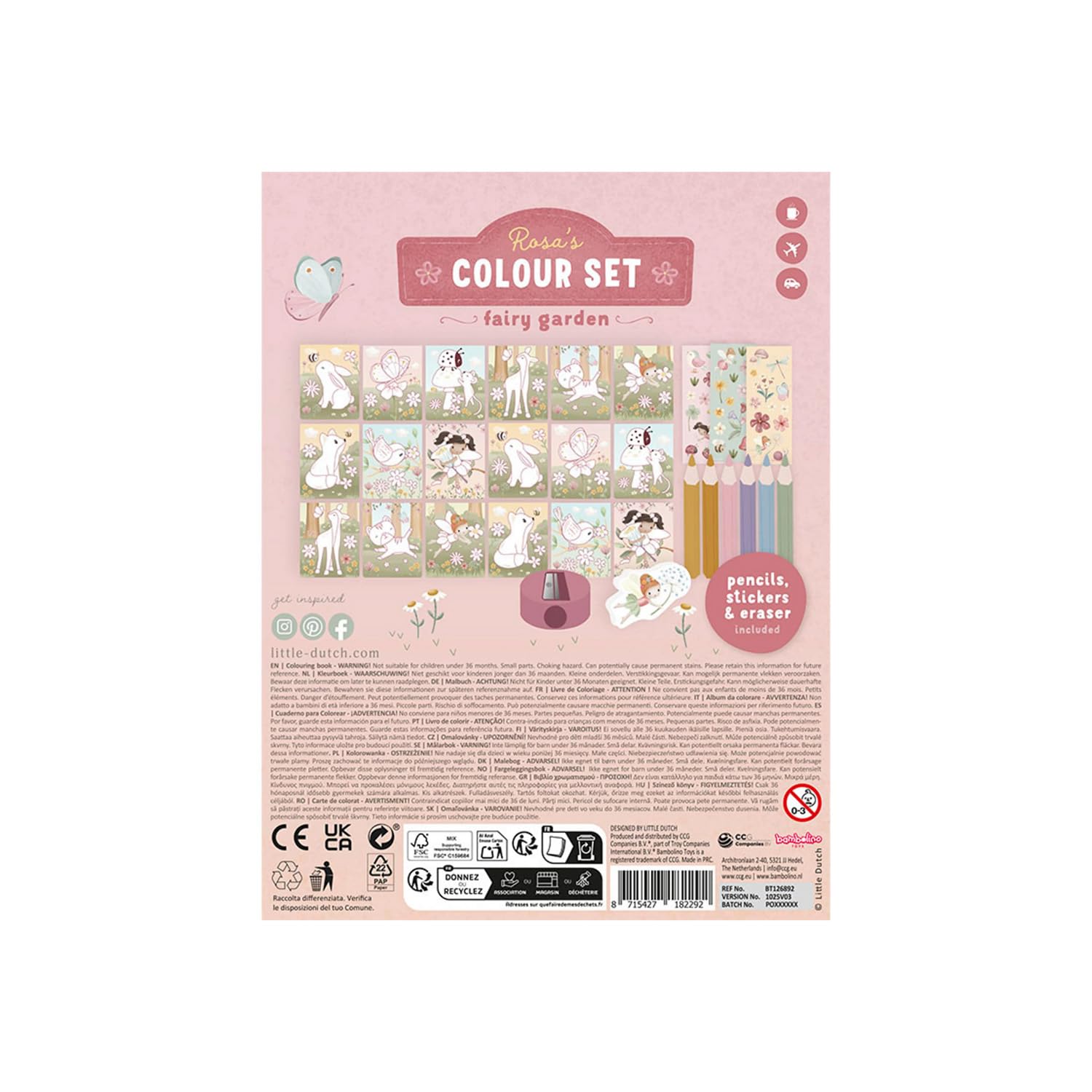 Malbuch inkl. Buntstiften, Radiergummi und Anspitzer Rosa's Colour Set - Fairy Garden rosa