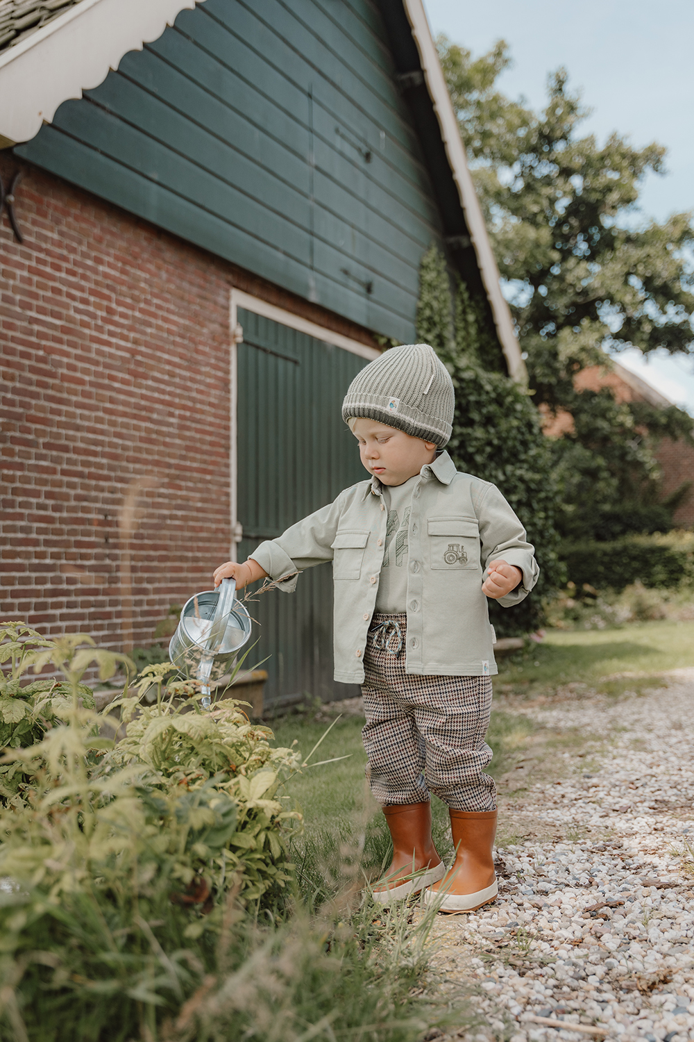 Hose kariert - Little Farm braun / grün (Gr. 86)