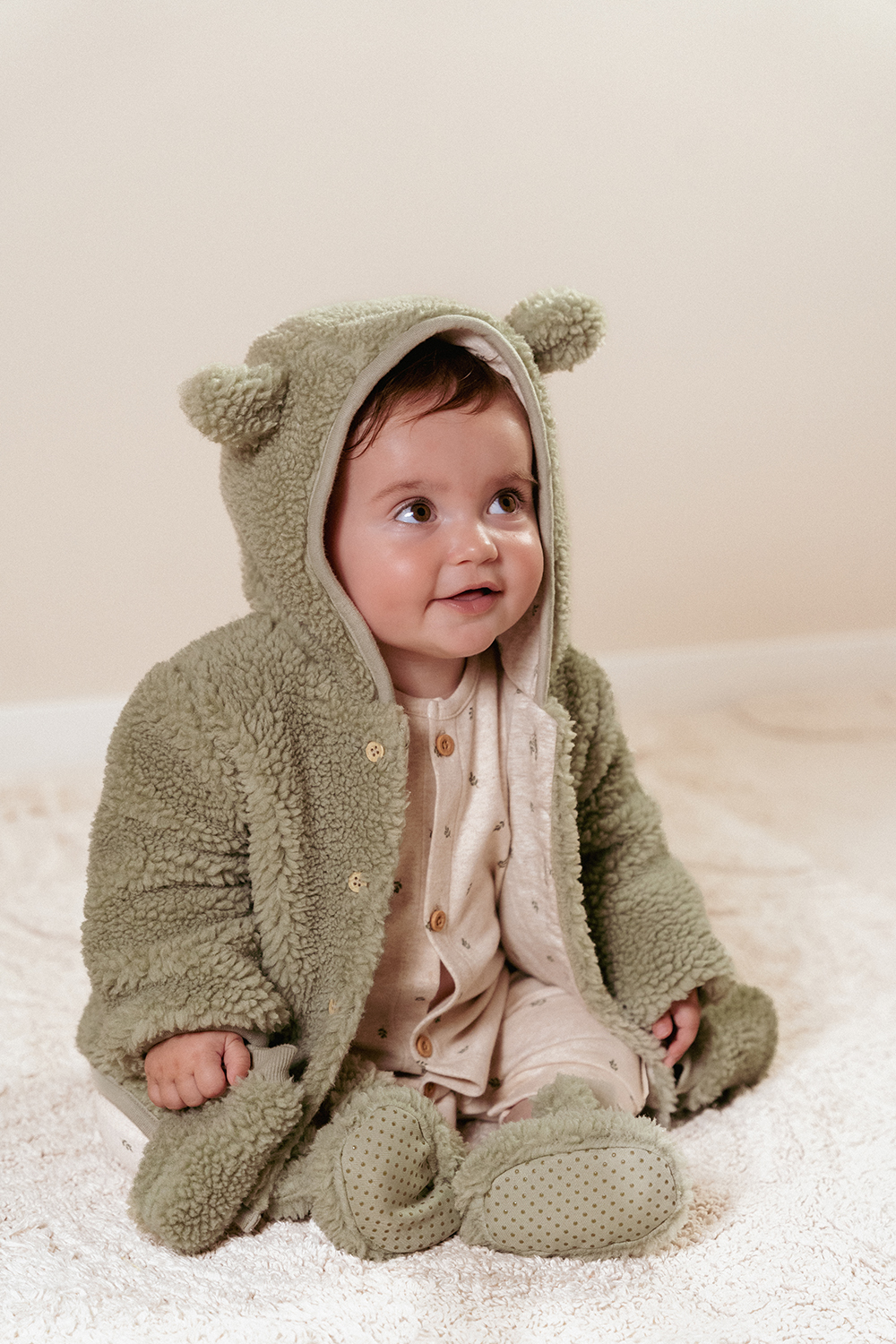 Jacke Teddyfell - Newborn Winter soft green (Gr. 74)