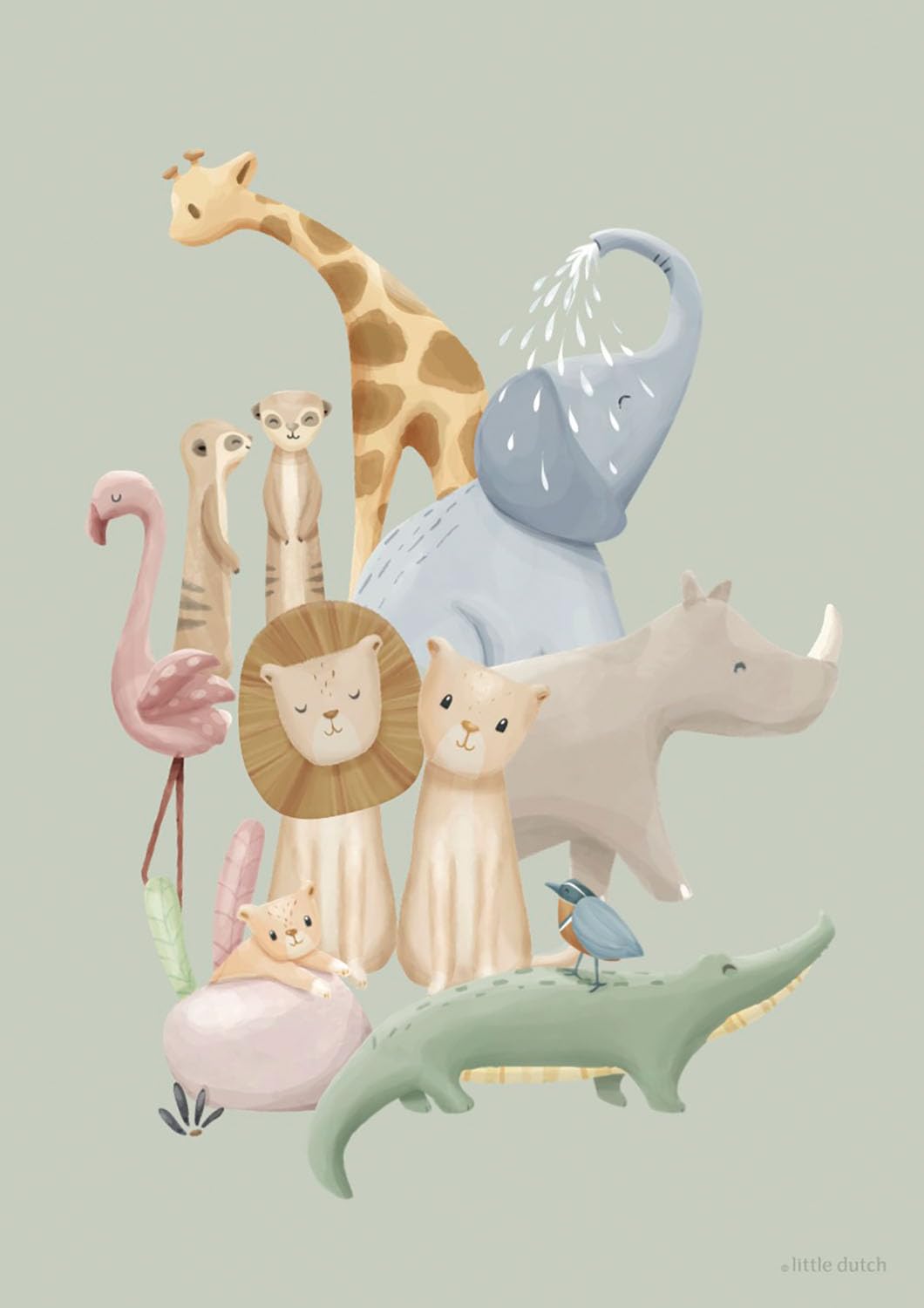 Poster A3 2-seitig - Safari Friends grün