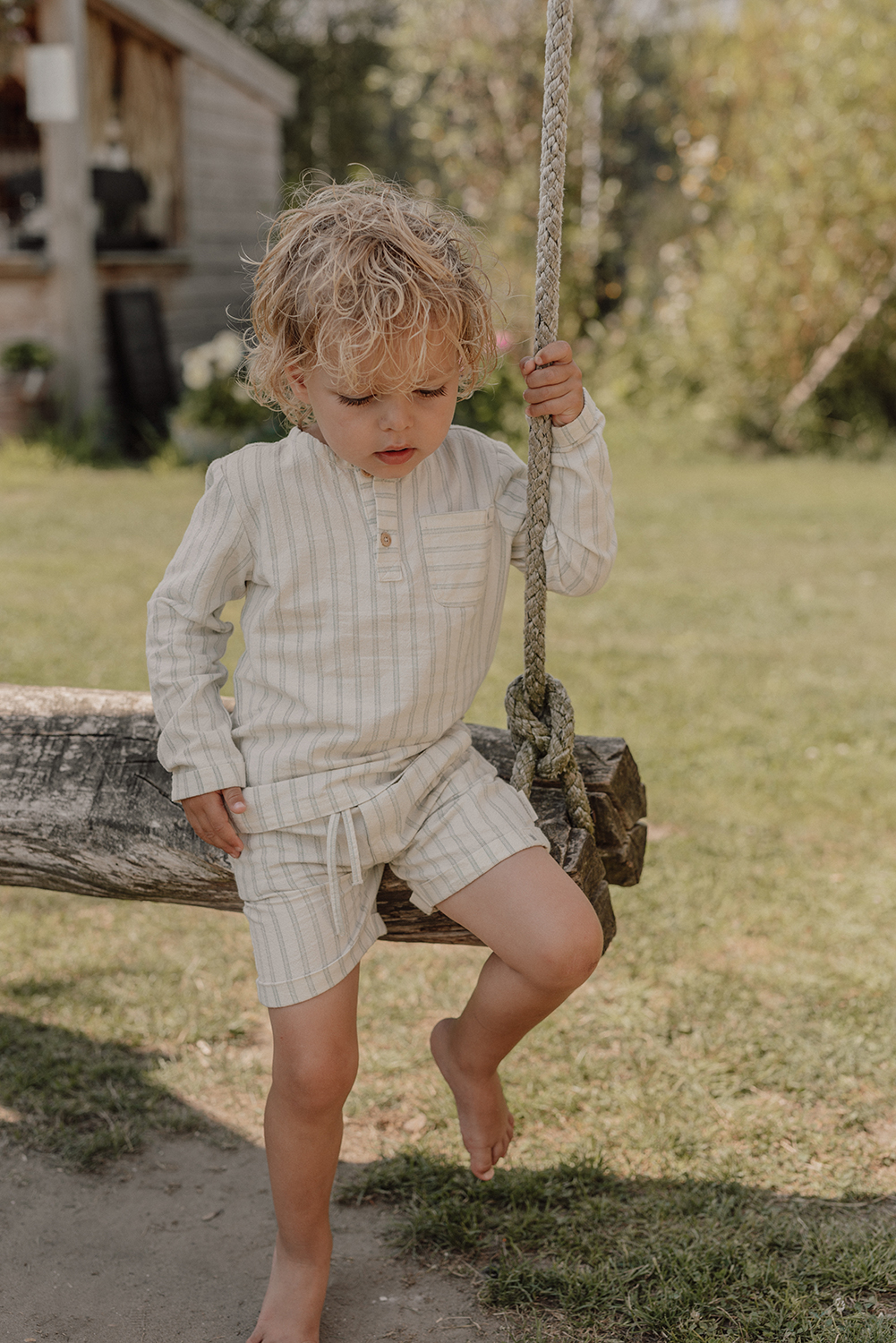Kurze Hose / Shorts Musselin Forest Green Stripe - Forest Friends beige / grün (Gr. 104)