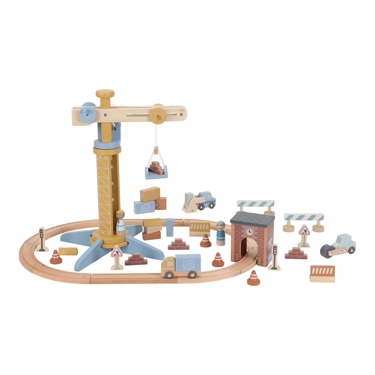 Holz Kran Set mit Schienen - Essentials gelb