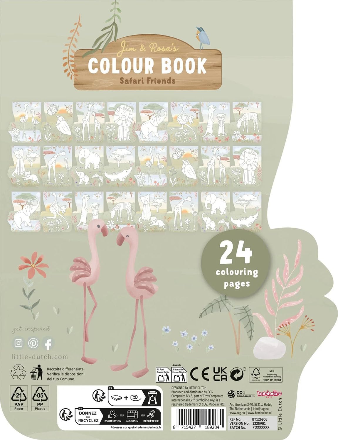 Malbuch / Colouring Book Flamingo - Safari Friends grün