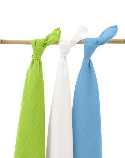 Mulltücher Swaddle 3er Set grün blau weiß (115x115 cm) Mulltücher Swaddle 3er Set grün blau weiß (115x115 cm)