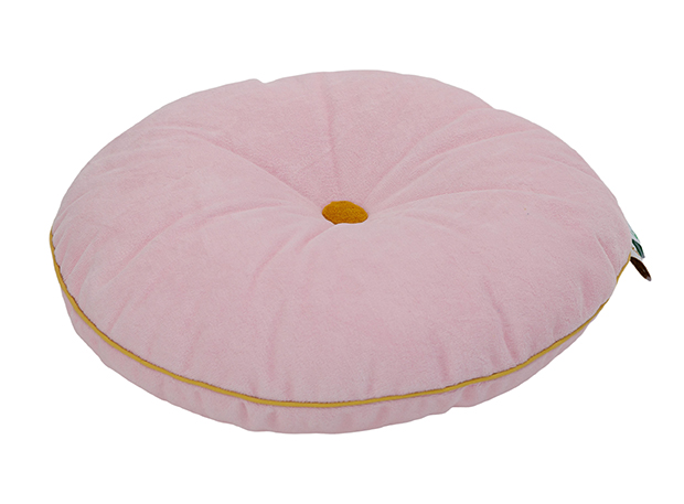 Rundes Samt Kissen mit Knopf rosa gelb ø35 cm