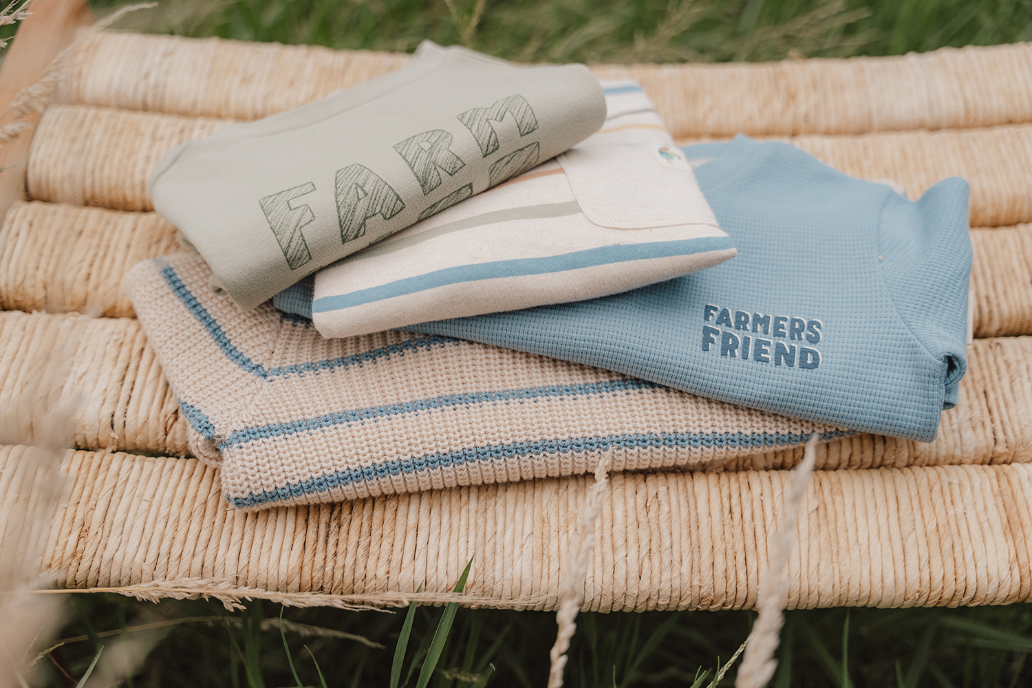 Long Sleeve Shirt / Pullover Strick Ice Blue Stripe - Little Farm beige (Gr. 80)