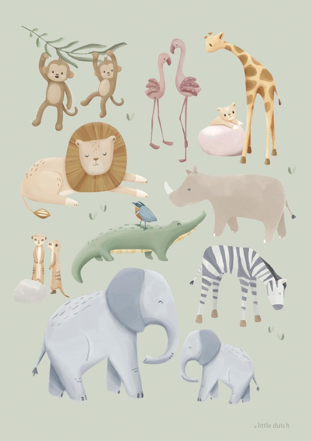 Poster A3 2-seitig - Safari Friends grün