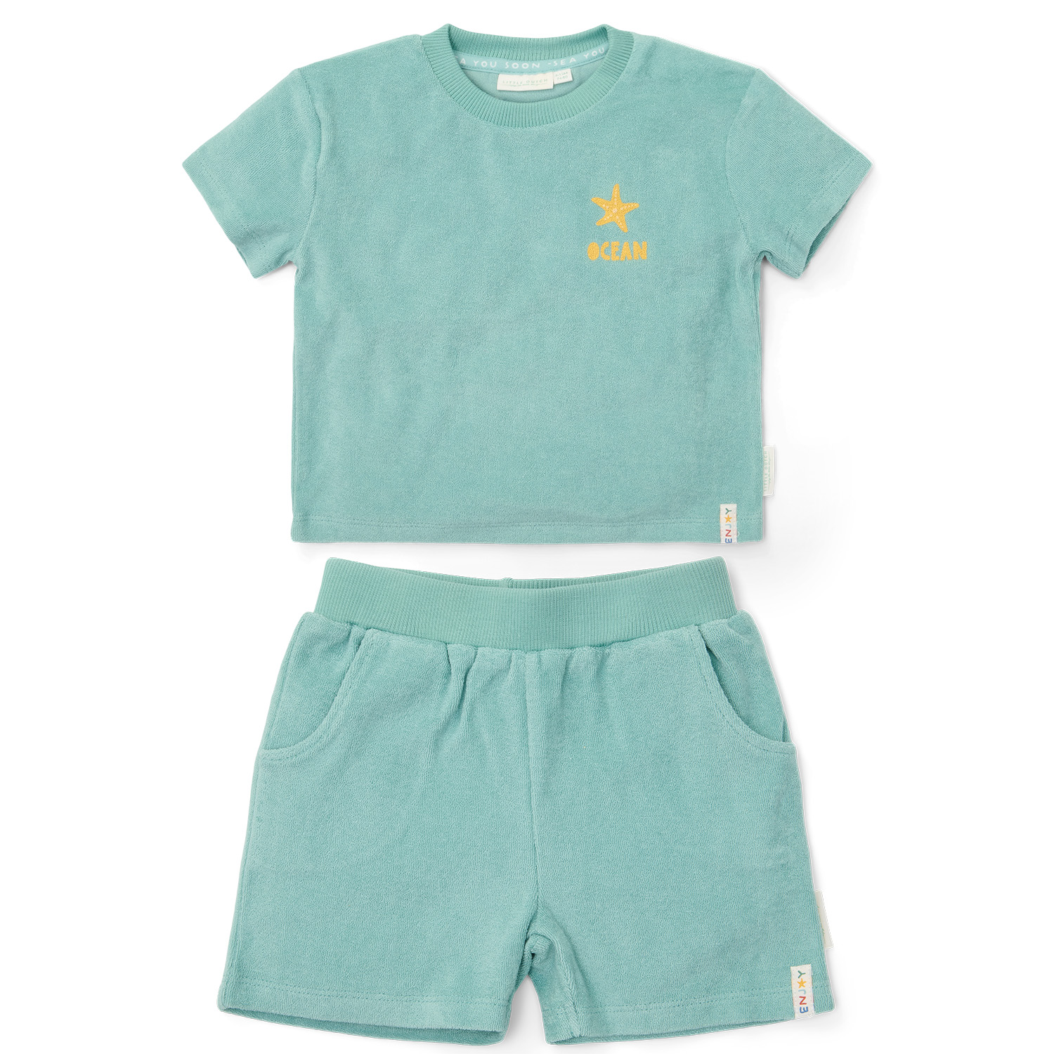 Bekleidungsset aus T-Shirt und Shorts Frottee - Seashells Surf Blue (Gr. 62/68) Bekleidungsset aus T-Shirt und Shorts Frottee - Seashells Surf Blue (Gr. 62/68)