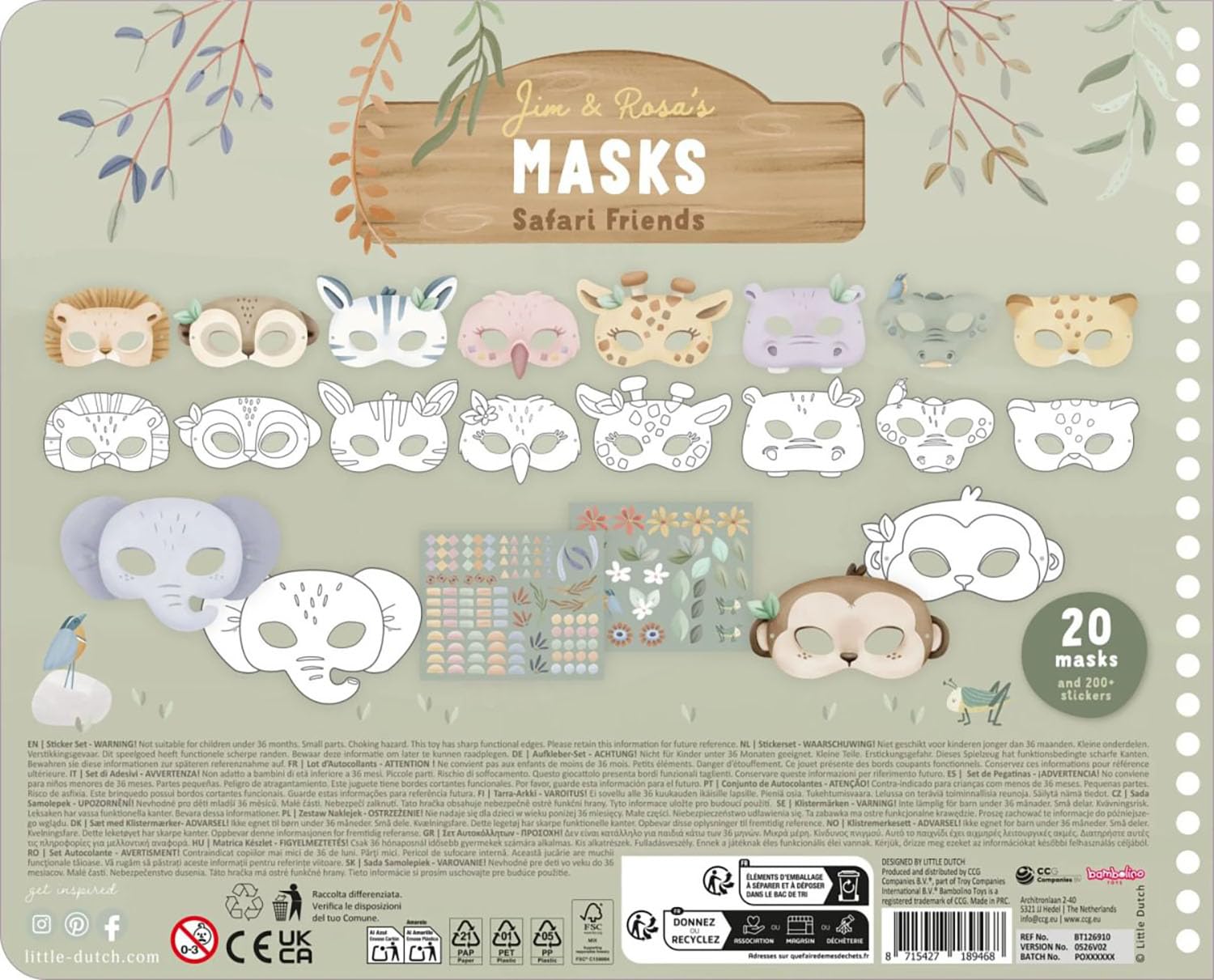 Bastelbuch inklusive Kinderschere und Aufklebern Jim & Rosa's Masks - Safari Friends