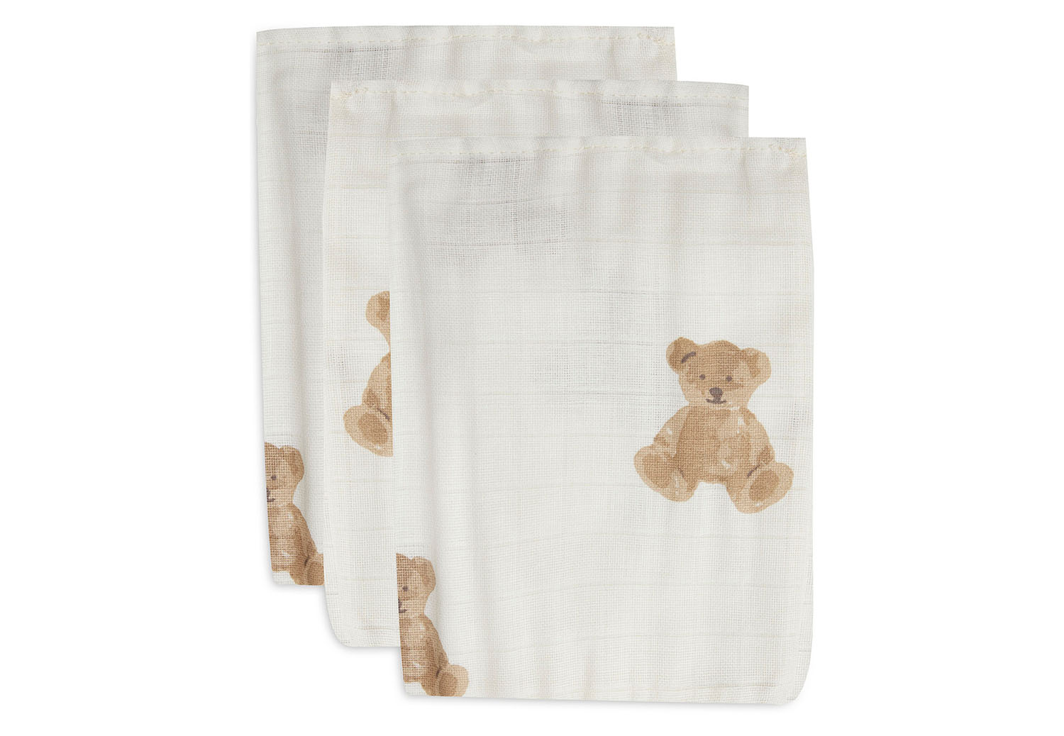 Waschlappen / Waschhandschuhe 3er Set Teddybär weiß