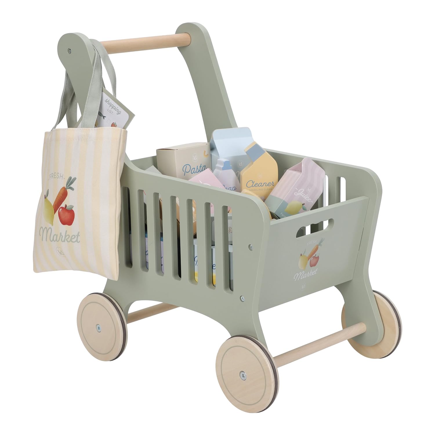 Holz Einkaufswagen mit Zubehör - Essentials mint