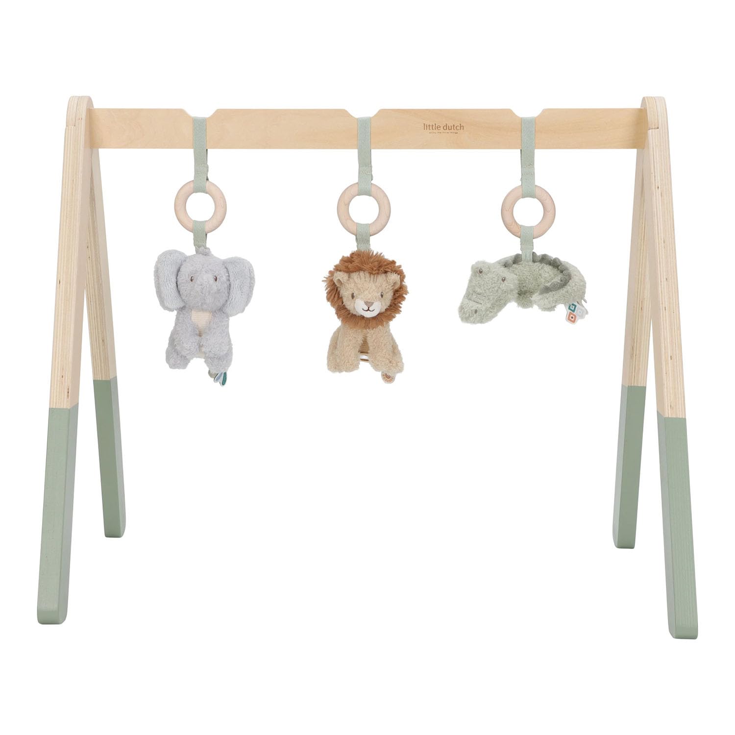 Holz Baby-Gym Spieltrapez mit Stoff Anhänger - Safari Friends grün