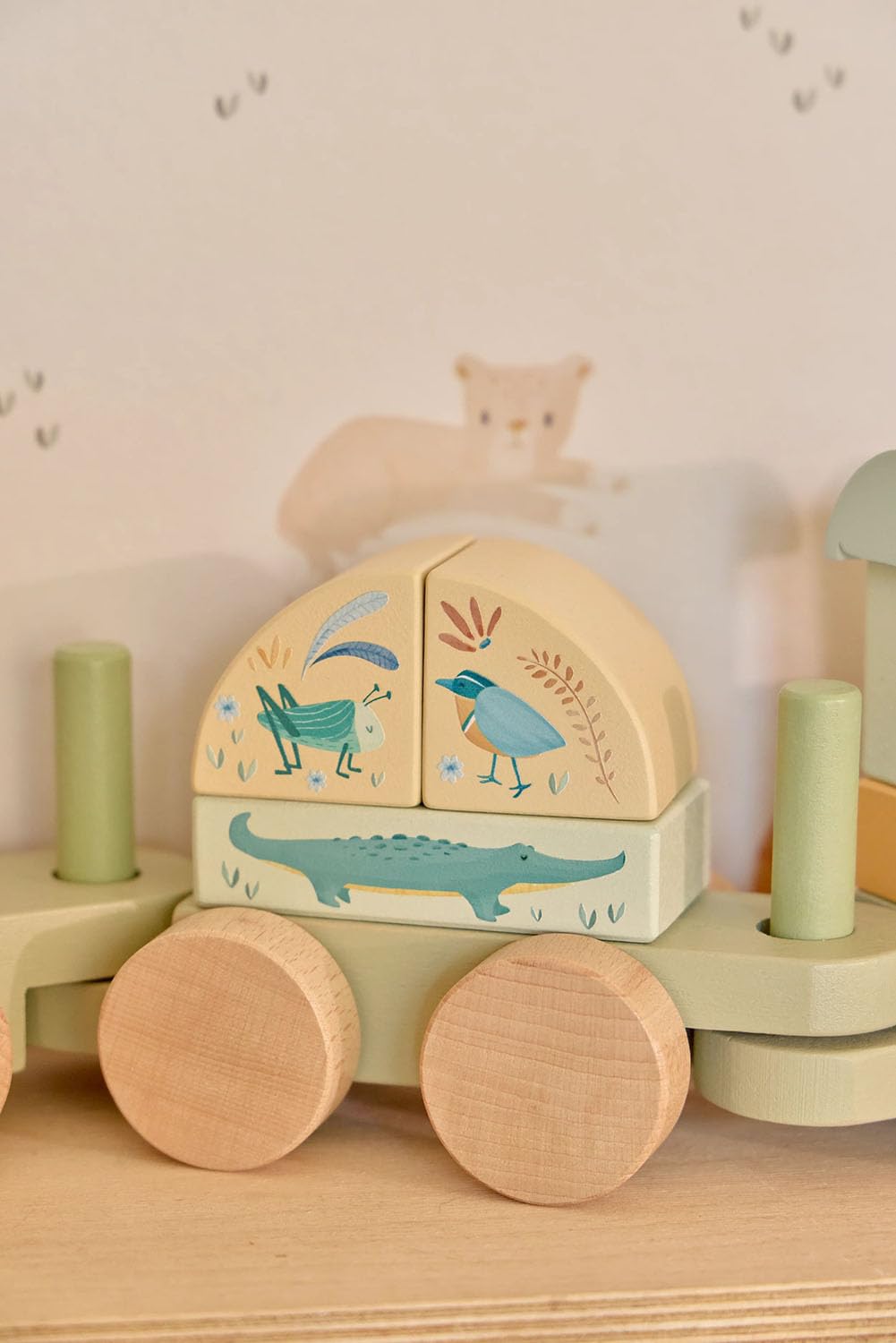 Holz Zug Eisenbahn mit Steck-Formen - Safari Friends grün