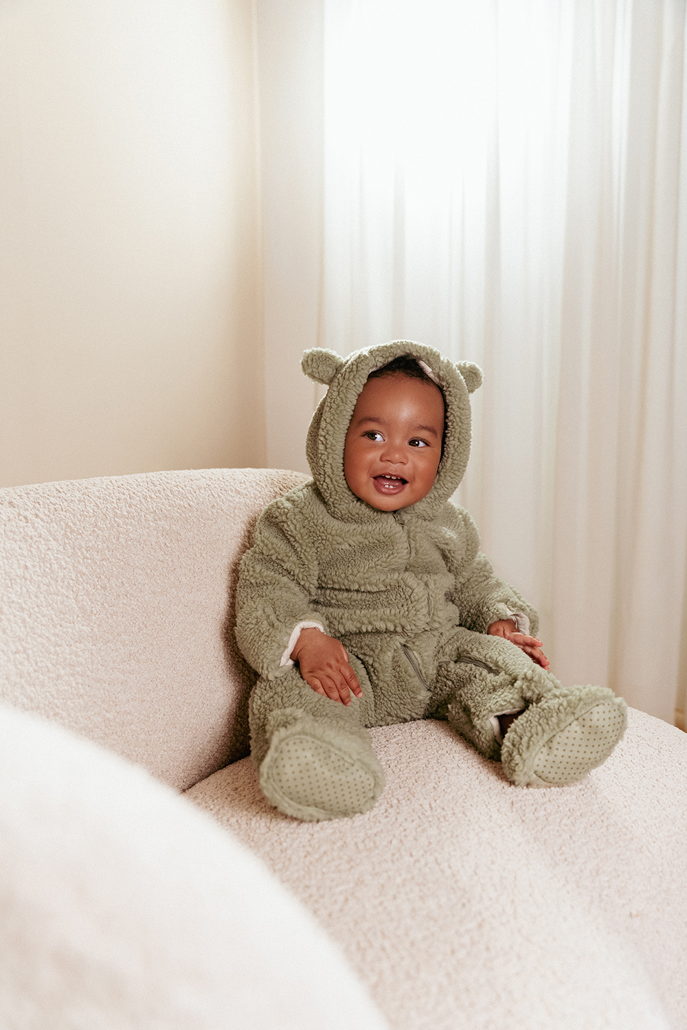 Overall / Strampler Teddyfell - Newborn Winter soft green (Gr. 62/68)