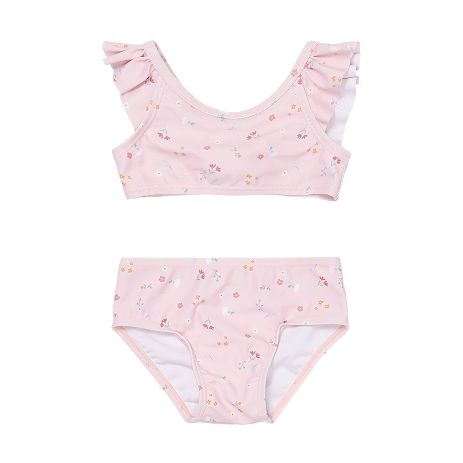 Bikini mit Volants / Rüschen Little pink Flowers rosa (Gr. 98/104)