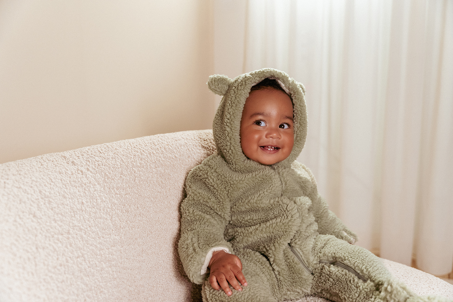Overall / Strampler Teddyfell - Newborn Winter soft green (Gr. 62/68)