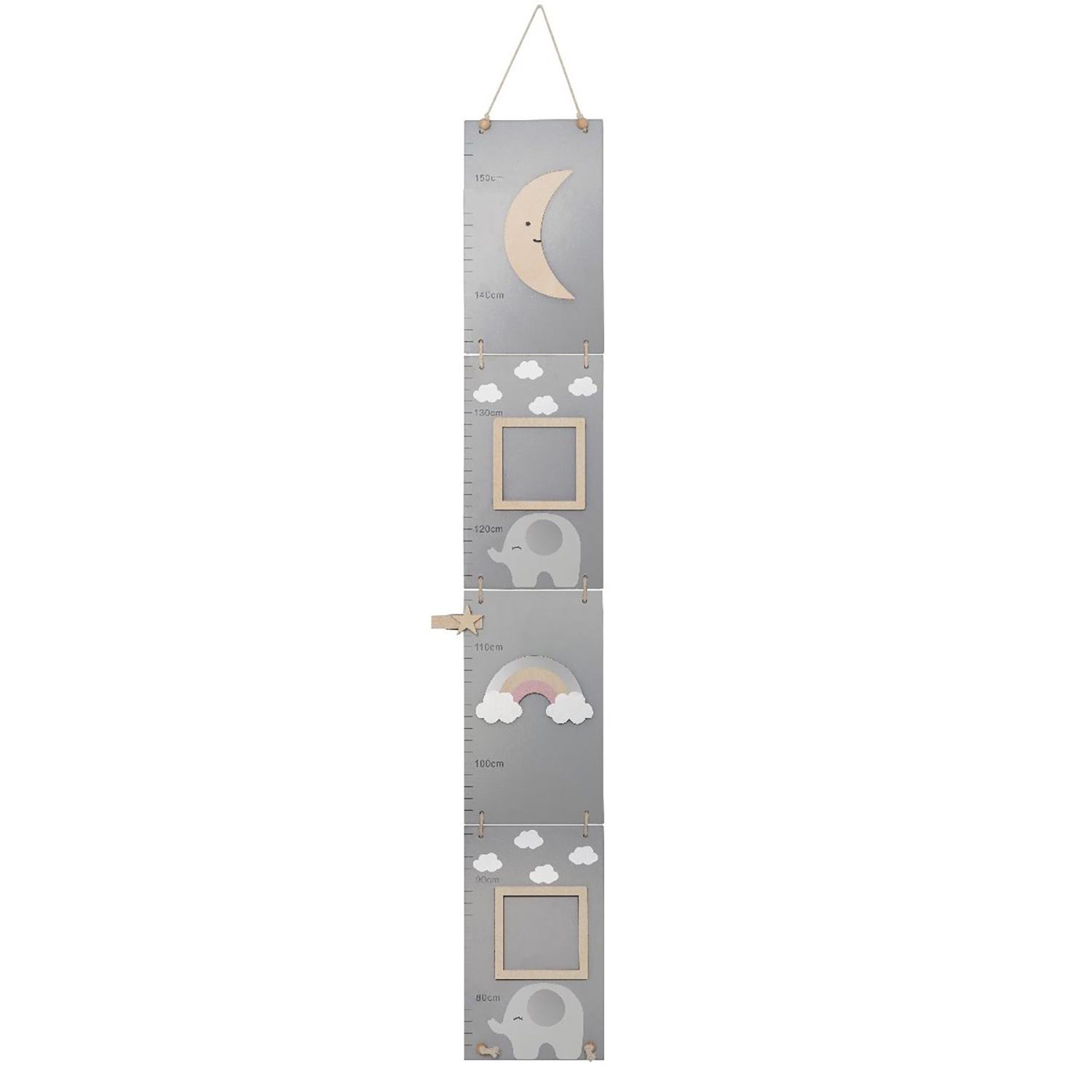 Holz Messlatte mit Bilderrahmen Mond grau 75-155 cm