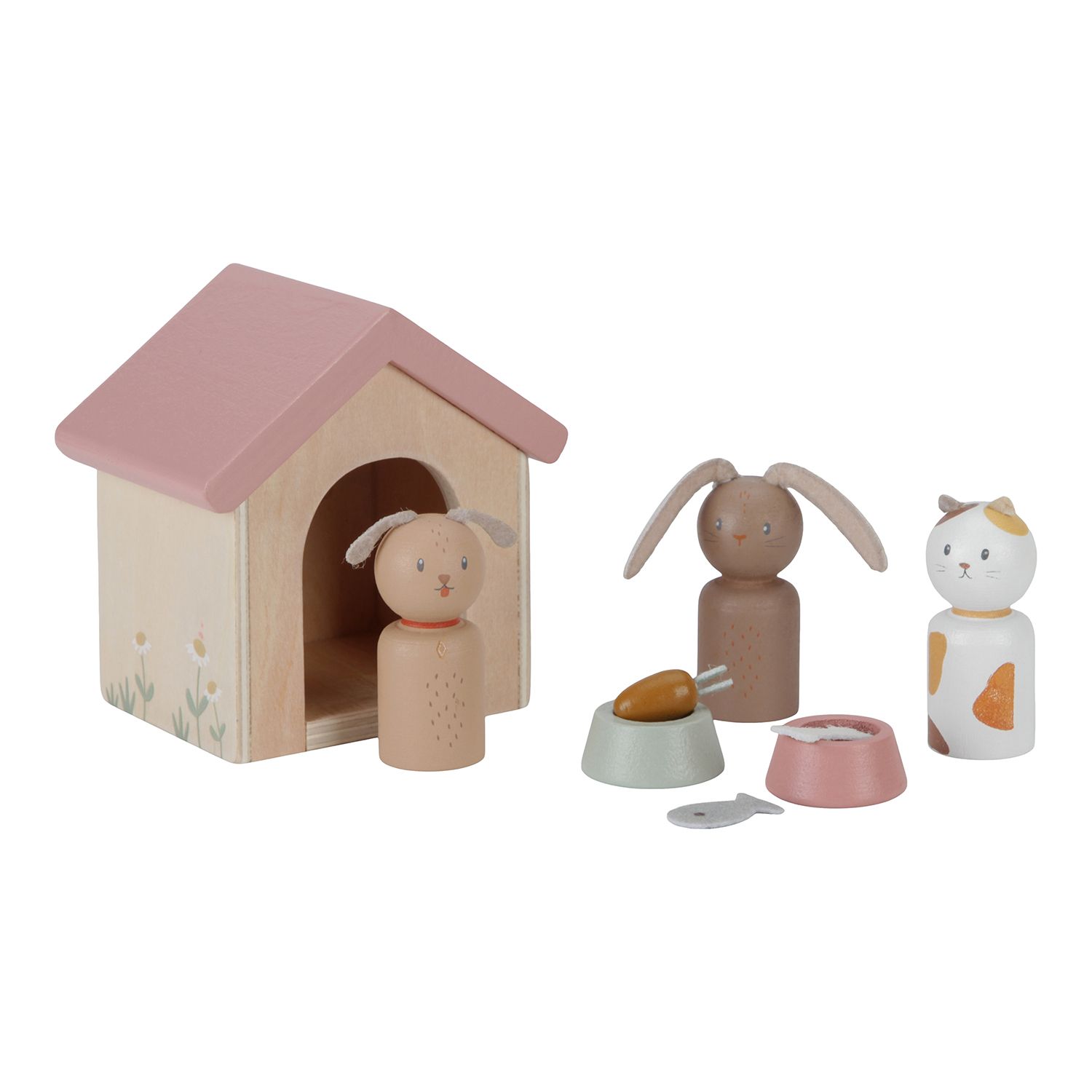 FSC Holz Puppenhaus Zusatz Spielset Haustiere 9-teilig