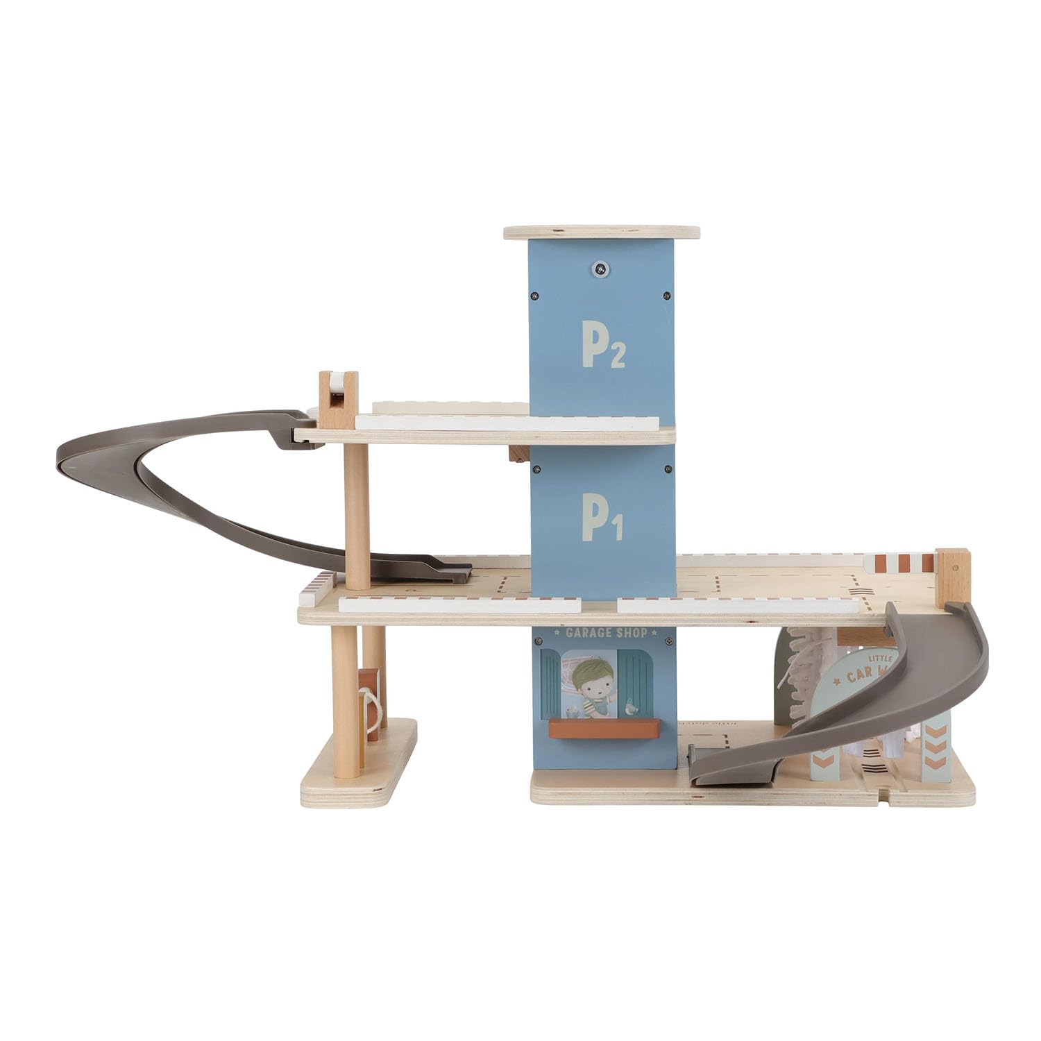 Holz Parkhaus / Auto Waschanlage - Essentials blau