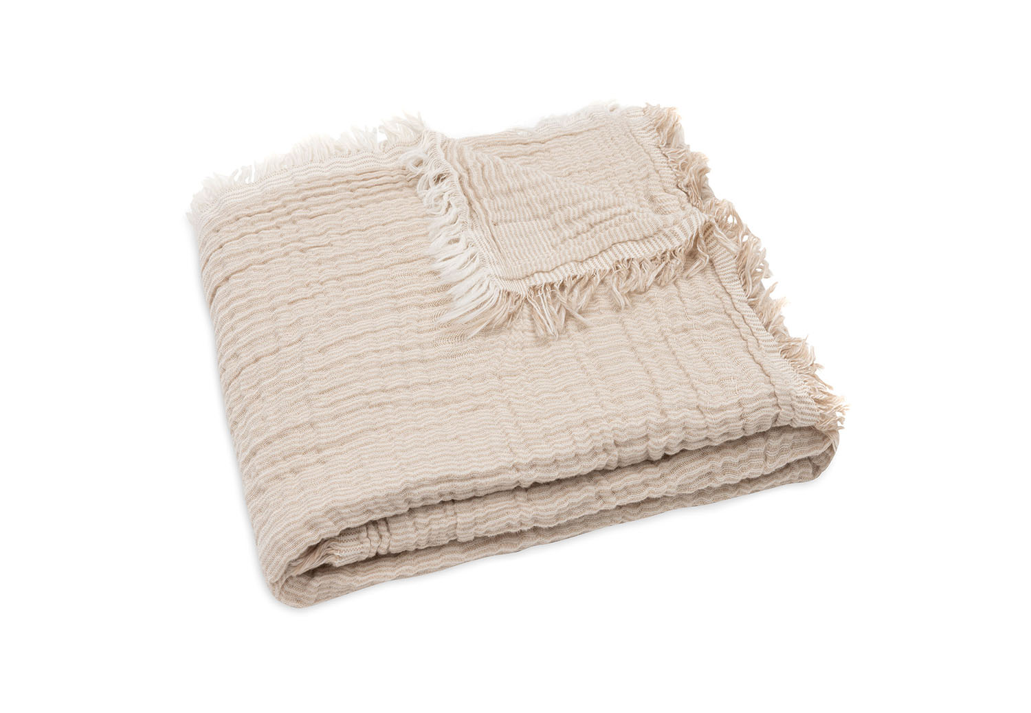 Babydecke Musselin - Fringe Stripe biscuit / ivory (75x100 cm)