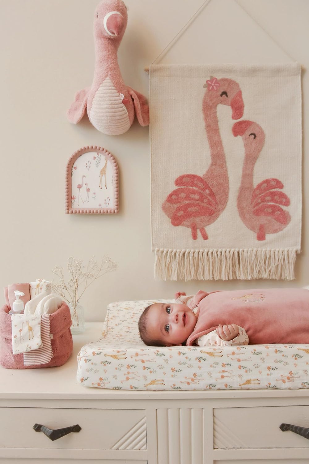Wandteppich Flamingo Blooming Safari - Safari Friends rosa