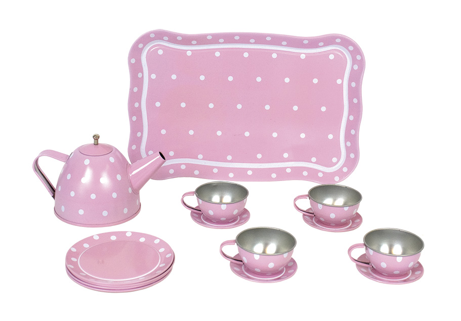 Tee Set aus Blech im Koffer 15 teilig rosa