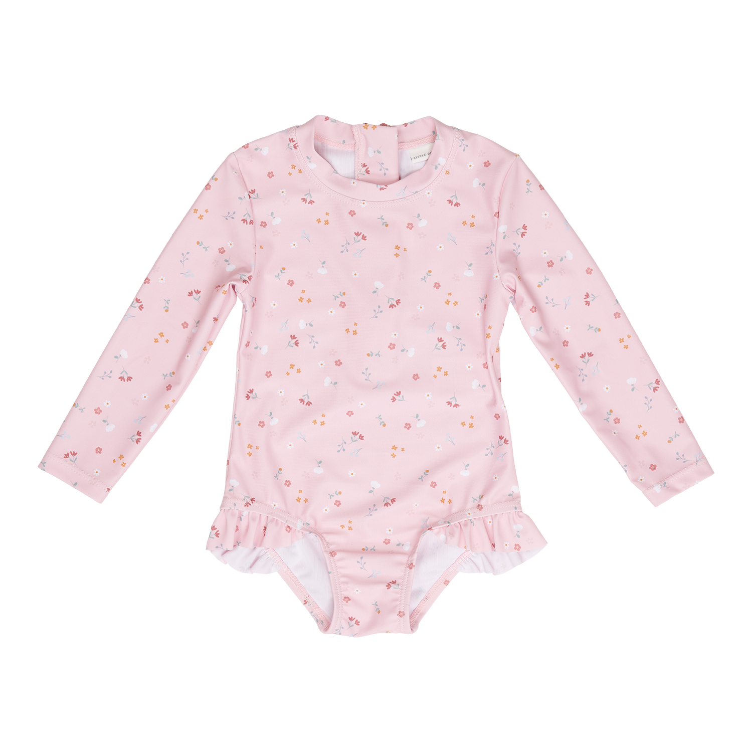 Badeanzug mit Rüschen langarm Little pink Flowers / Kleine pinke Blumen rosa (Gr. 98/104)