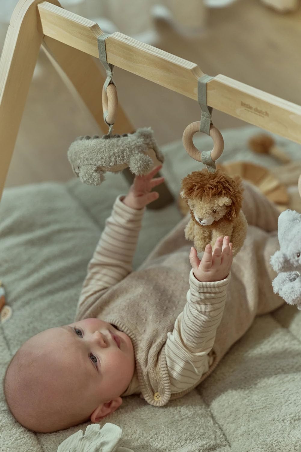 Holz Baby-Gym Spieltrapez mit Stoff Anhänger - Safari Friends grün