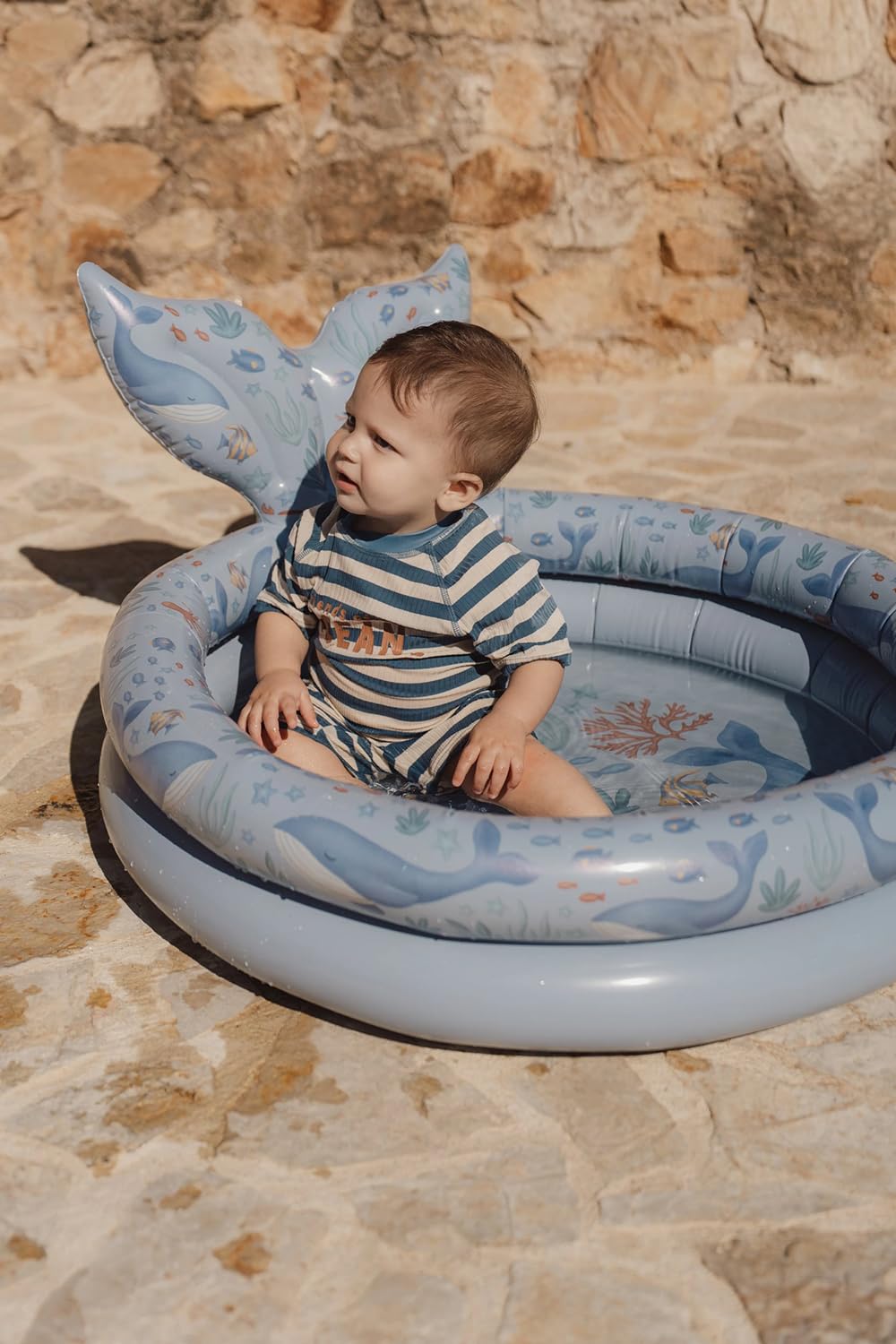 Schwimmanzug kurzarm - Ocean Blue Stripes blau / weiß (Gr. 74/80)