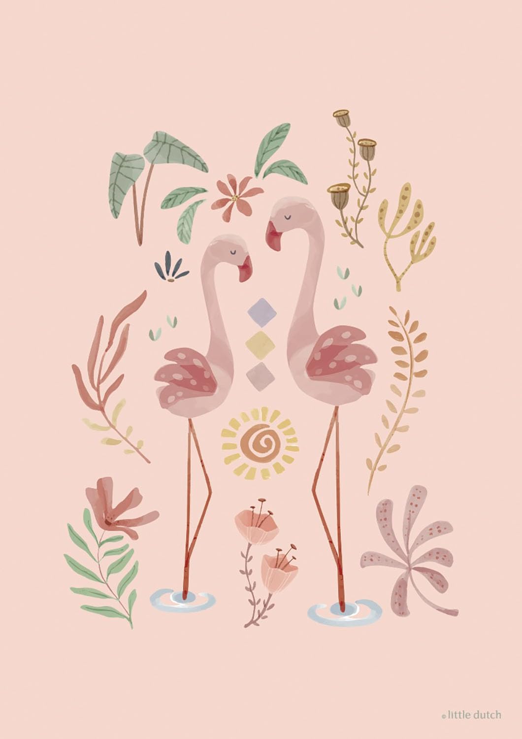 Poster A3 2-seitig Flamingo Blooming Safari - Safari Friends rosa
