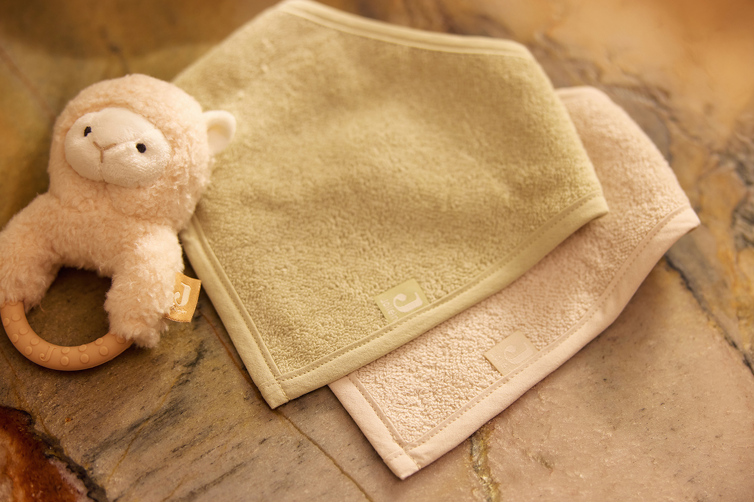 Bandana Lätzchen Halstuch 2er Set Frottee - Soft Matcha / Sand - grün / beige
