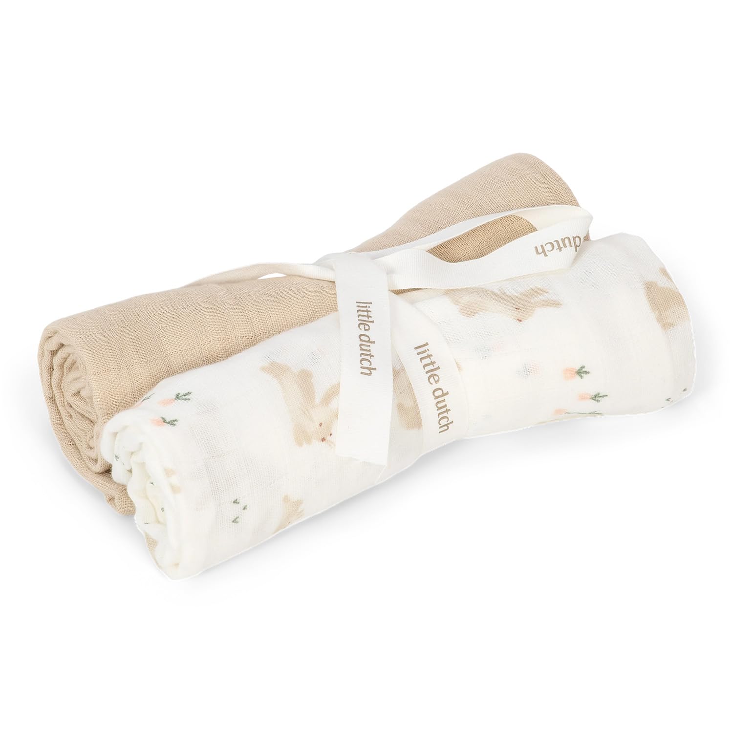 Musselin Swaddle Tuch 2er Set Baby Bunny - Newborn Naturals beige / weiß (70x70 cm)