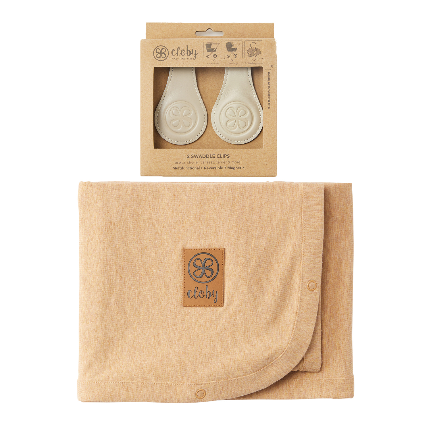 Set UV-Schutz-Decke Beige Melange und magnetische Clips beige